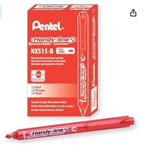 12 Box Pentel Handy-line S Retractable Refillable Permanent Marker Red Ink NXS15